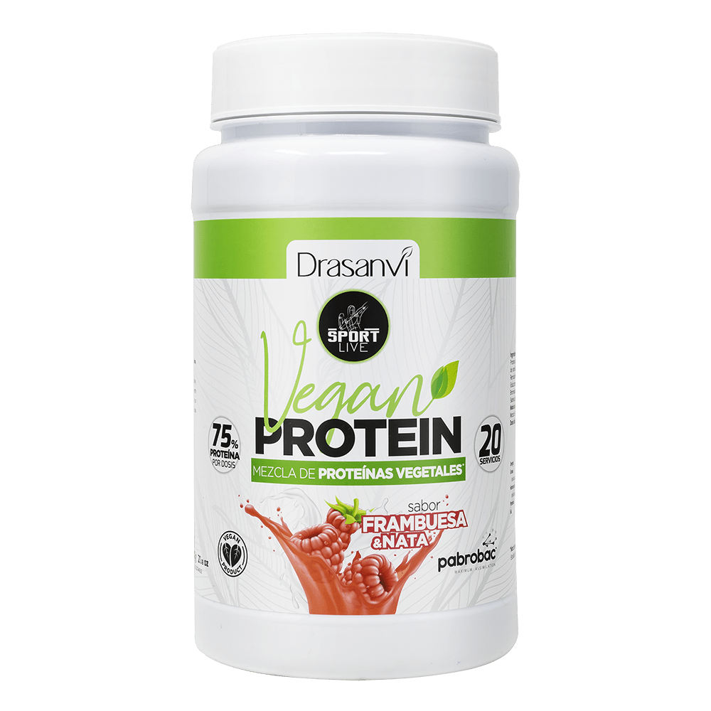 Proteína Vegana Frambuesa y Nata 600 g Sport Live Drasanvi
