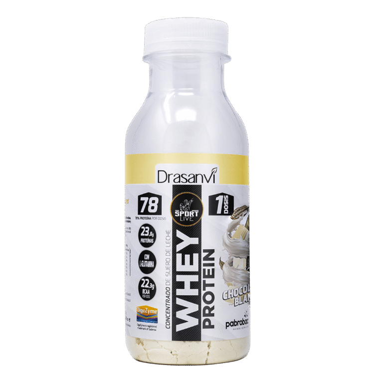 Botella monodosis Whey protein concentrado Chocolate Blanco 30g